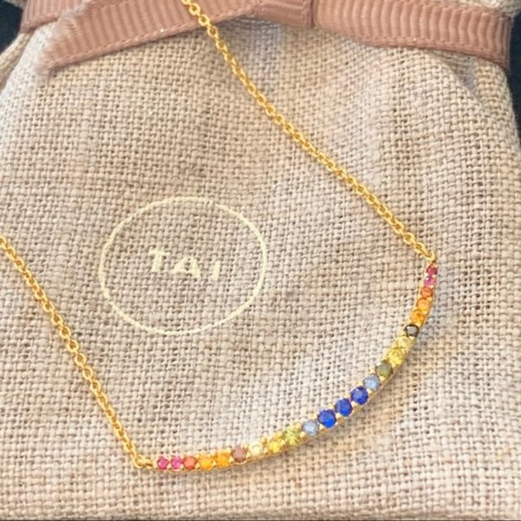 NEW Tai Jewelry Rainbow Arc Gold Statement Necklace - Picture 4 of 6